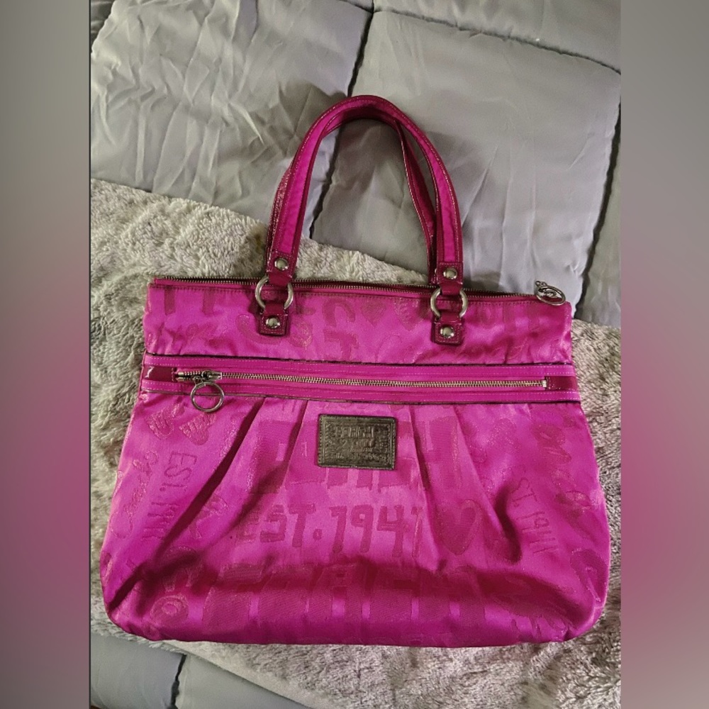Coach Poppy bright pink handbag purse tote bag size medium large neon color pink - Picture 13 of 16